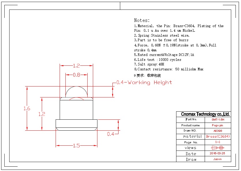 shortest pogo pin SMT-1.6H